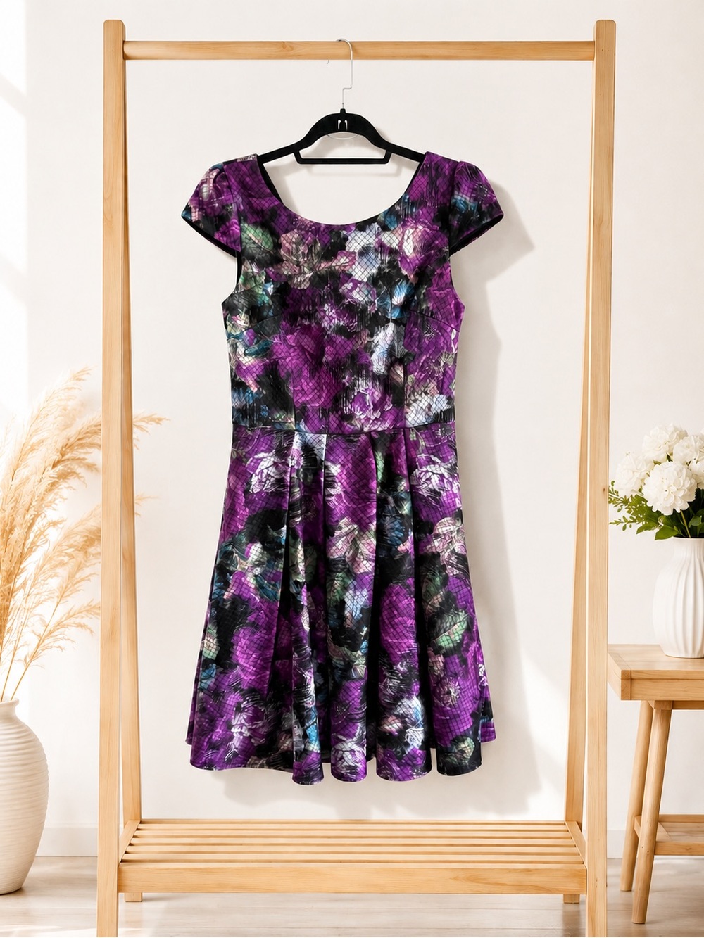 NWT Betsey Johnson Purple Floral Fit & Flare Dress Size 8